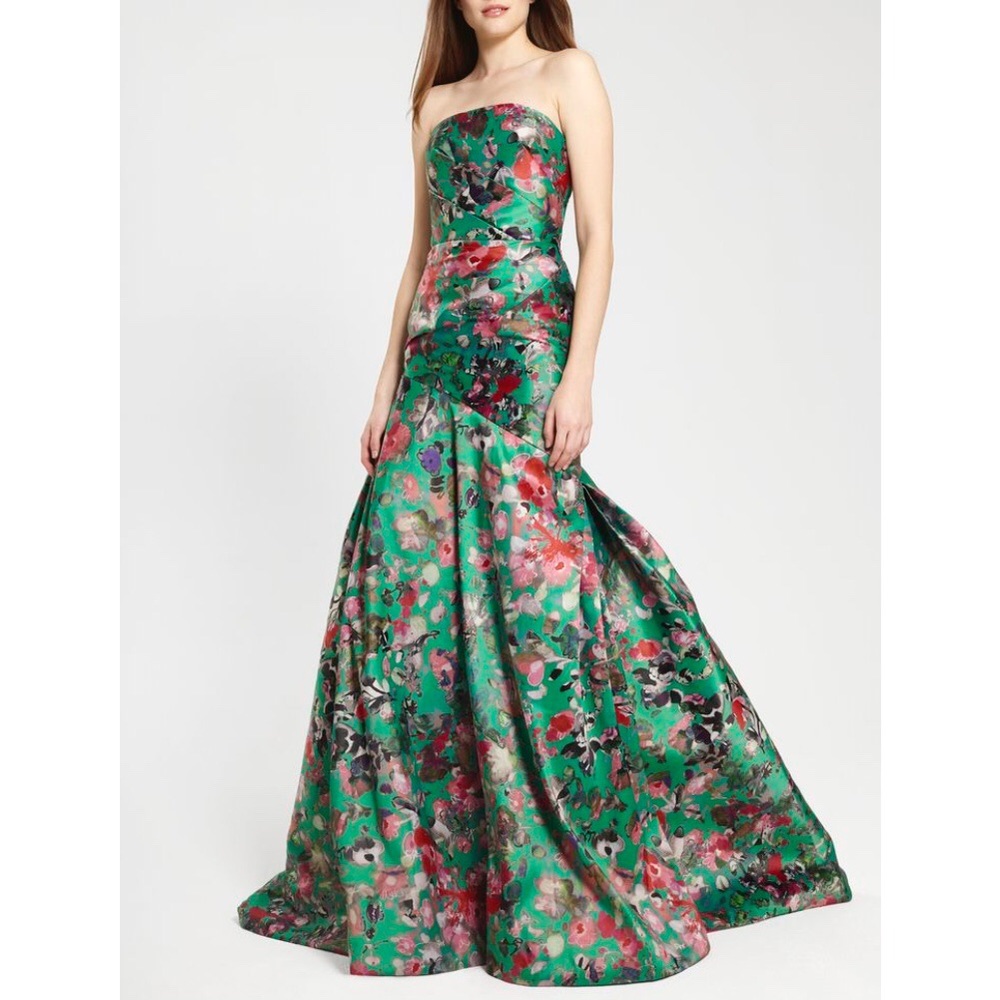Monique Lhuillier Green Floral Gown